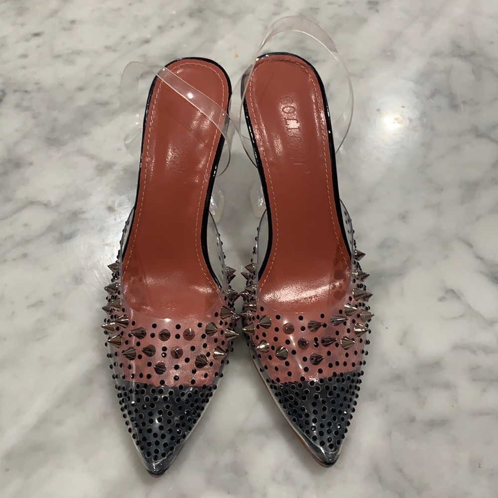 Transparent Clear Spiked Crystal Heels BLACK
